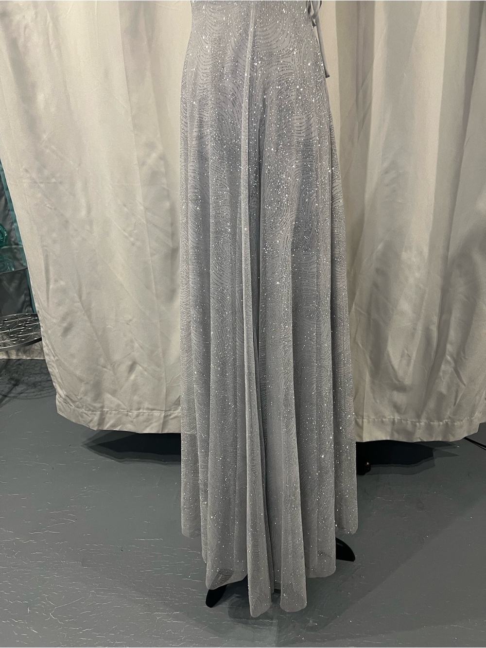 Windsor Silver Sparkle Spaghetti-Strap Prom Gown - Picture 8 of 14